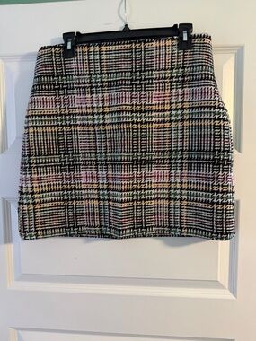 LOFT Plaid Mini Skirt in Black, Pink and Yellow